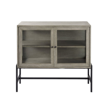 38" White Solid Wood Sideboard with Two Glass Doors