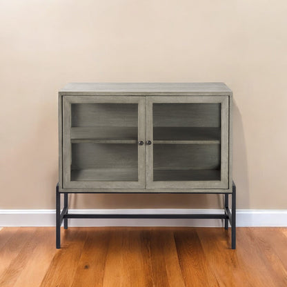 38" Gray Solid Wood Sideboard with Two Glass Doors