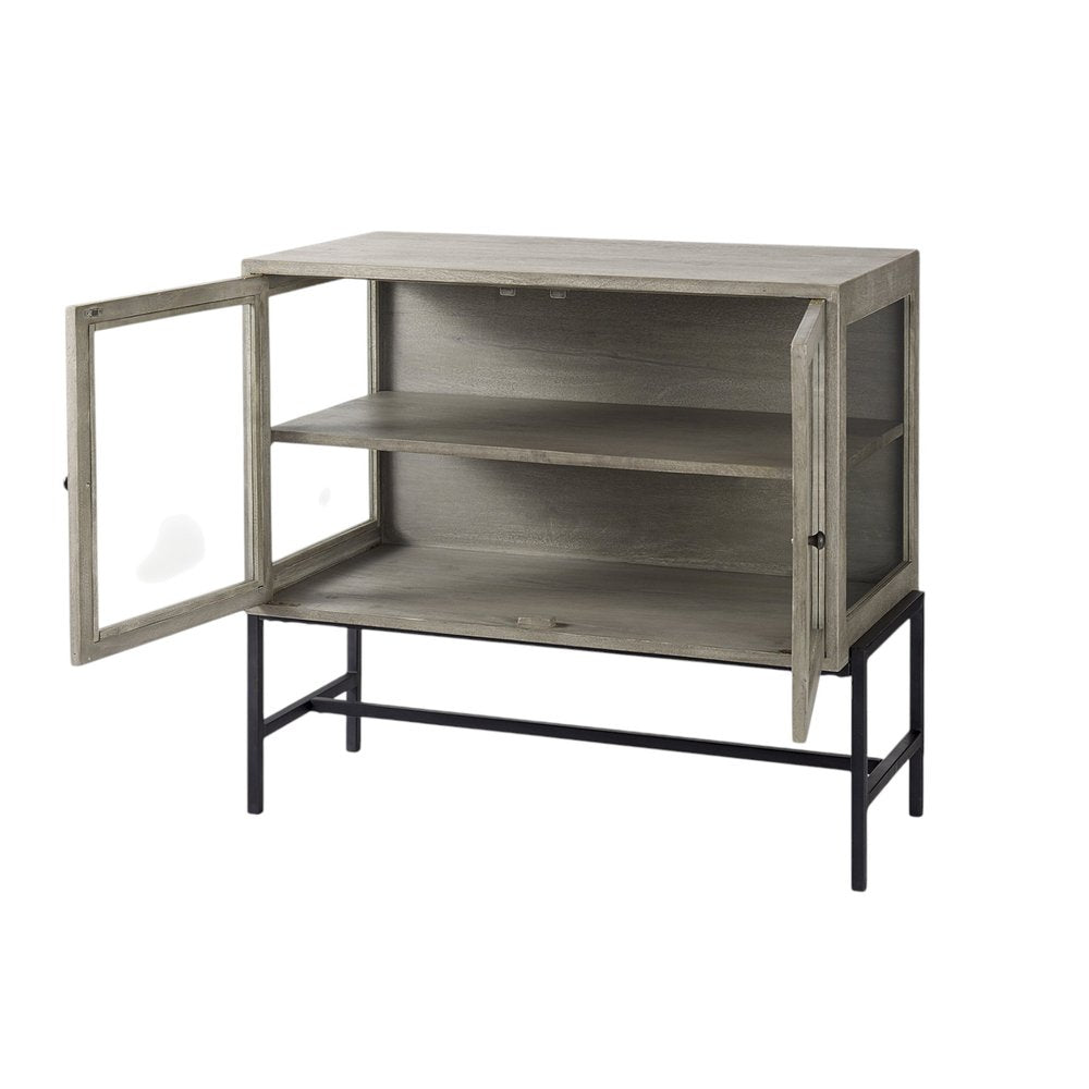 38" White Solid Wood Sideboard with Two Glass Doors