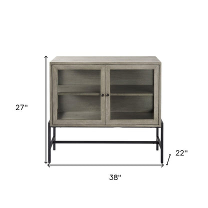 38" White Solid Wood Sideboard with Two Glass Doors
