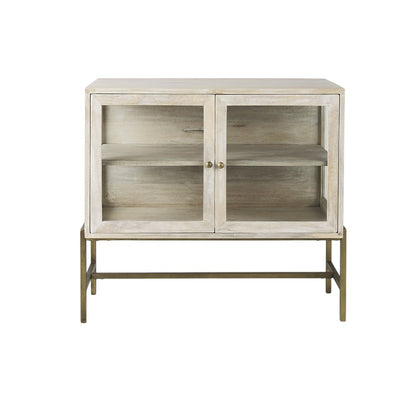 38" Gray Solid Wood Sideboard with Two Glass Doors