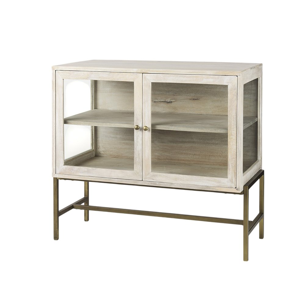 38" White Solid Wood Sideboard with Two Glass Doors