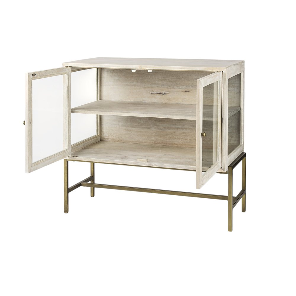 38" White Solid Wood Sideboard with Two Glass Doors