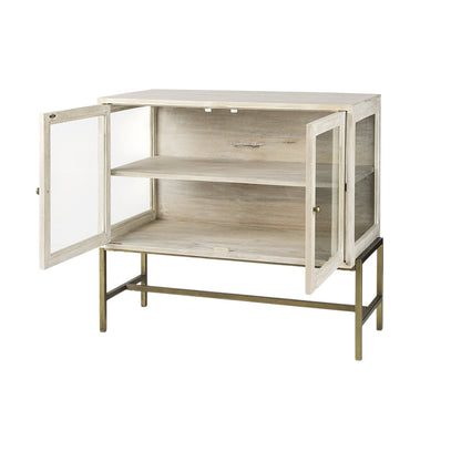 38" White Solid Wood Sideboard with Two Glass Doors