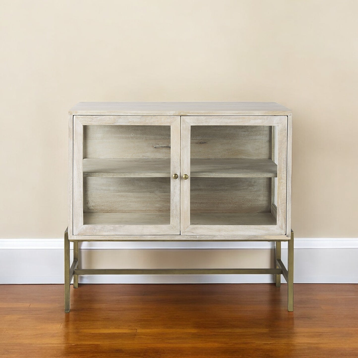 38" Gray Solid Wood Sideboard with Two Glass Doors