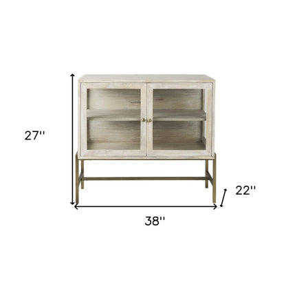38" White Solid Wood Sideboard with Two Glass Doors