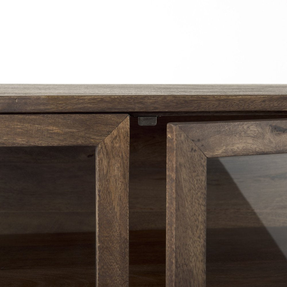 38" White Solid Wood Sideboard with Two Glass Doors