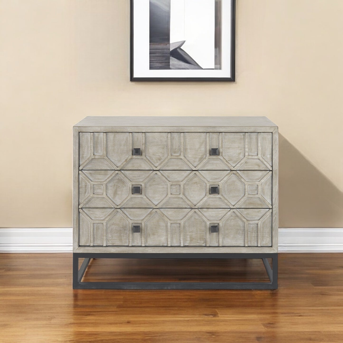 39" Natural Solid Wood Three Drawer Sideboard