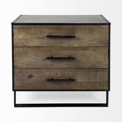 20" Brown and Black Distressed Accent Cabinet With Three Drawers