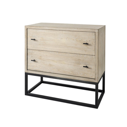 32" Natural Solid Wood Two Drawer Sideboard