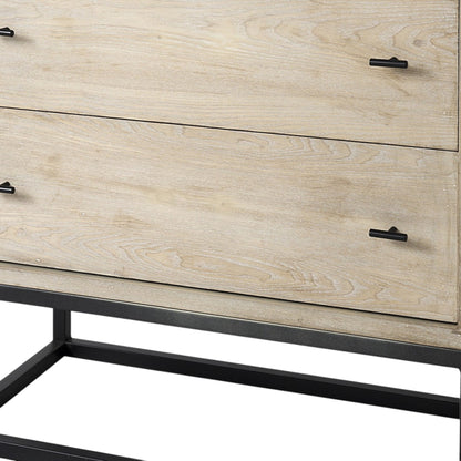 32" Natural Solid Wood Two Drawer Sideboard