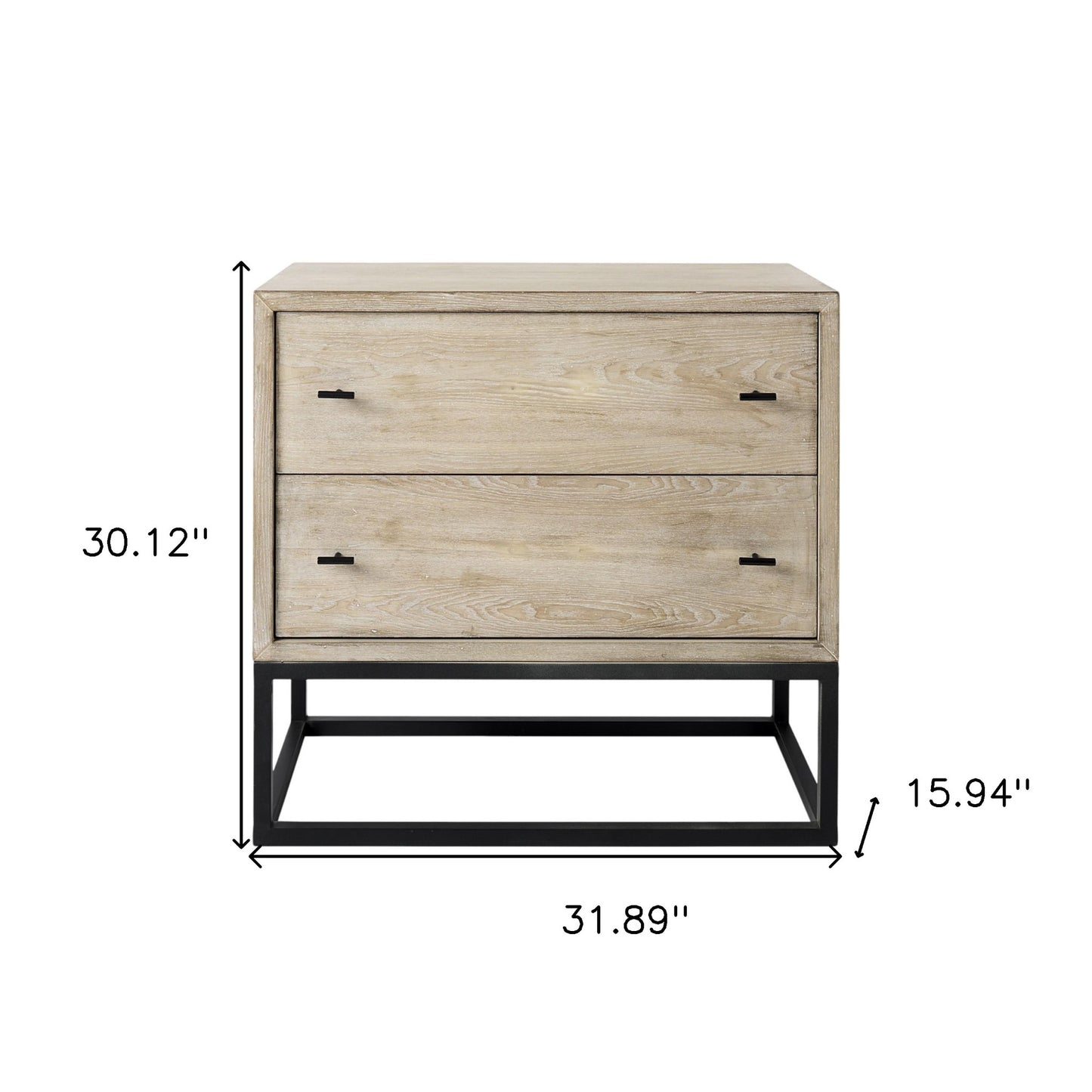 32" Natural Solid Wood Two Drawer Sideboard