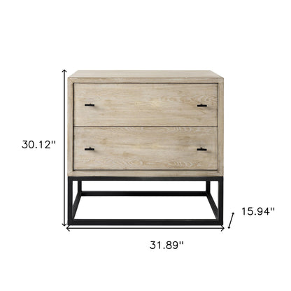 32" Natural Solid Wood Two Drawer Sideboard