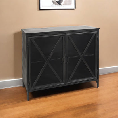 40" Black Iron Sideboard with Two Glass Doors