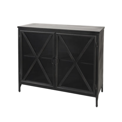 40" Black Iron Sideboard with Two Glass Doors