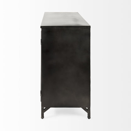 Rustic Black Metal Cabinet With Glass Doors