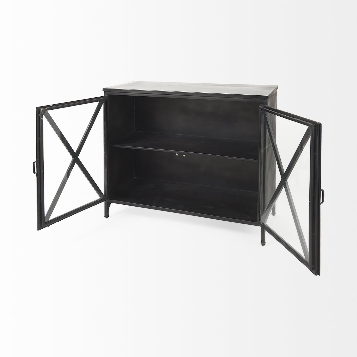 Rustic Black Metal Cabinet With Glass Doors