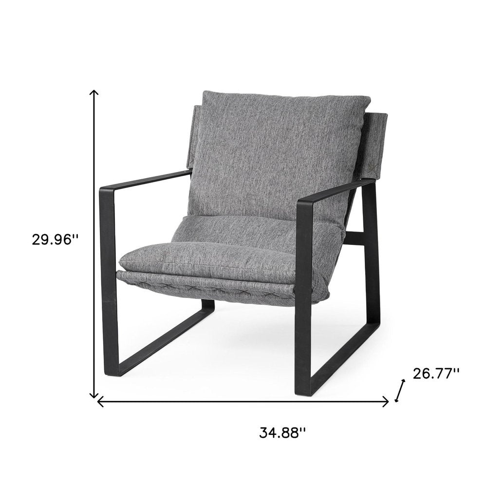 35" Gray and Black Fabric Wingback Chair