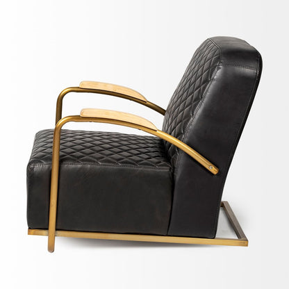 36" Black and Gold Leather Lounge Chair