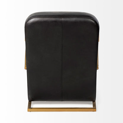 36" Black And Gold Leather Lounge Chair