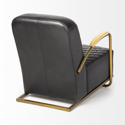 36" Black And Gold Leather Lounge Chair