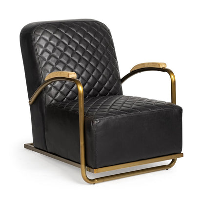 36" Black and Gold Leather Lounge Chair
