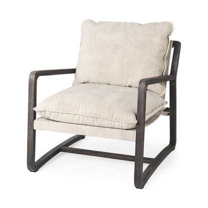 34" Gray And Brown Fabric Lounge Chair