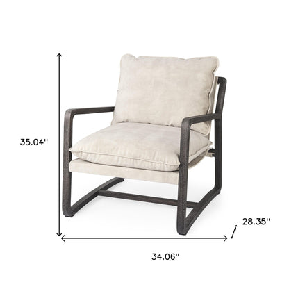 34" Gray And Brown Fabric Lounge Chair