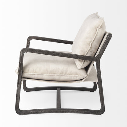 34" Gray And Brown Fabric Lounge Chair