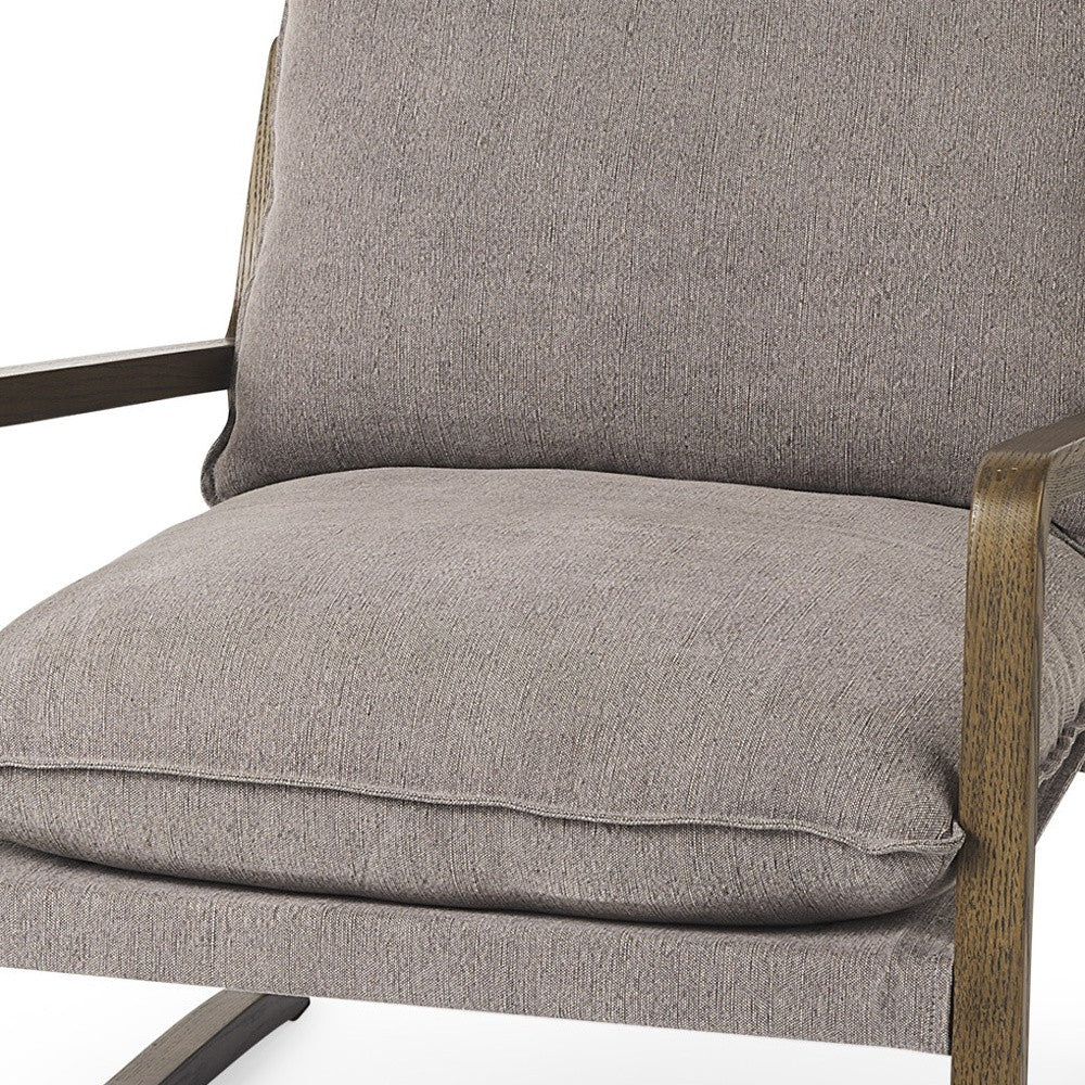 34" Gray And Brown Fabric Lounge Chair