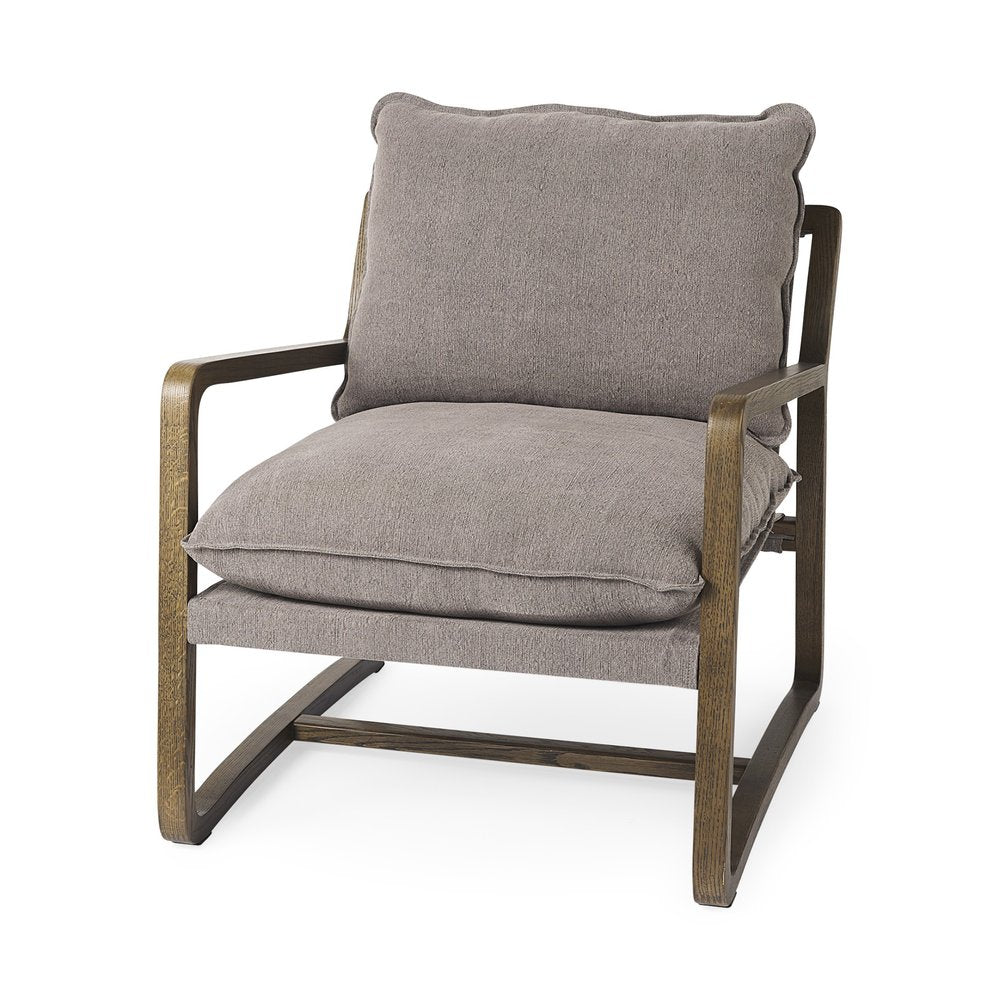 34" Gray and Brown Fabric Lounge Chair