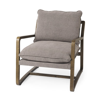 34" Gray And Brown Fabric Lounge Chair