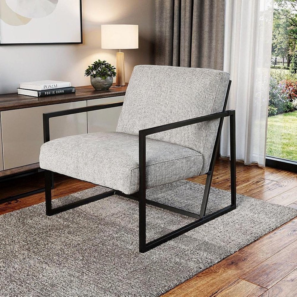 33" Gray and Black Fabric Wingback Chair