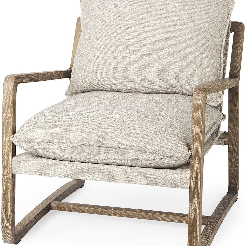 34" Gray And Brown Fabric Lounge Chair