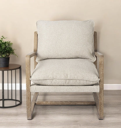 34" Gray And Brown Fabric Lounge Chair