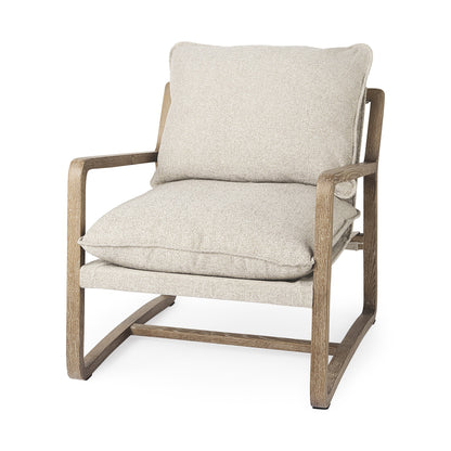 34" Gray And Brown Fabric Lounge Chair