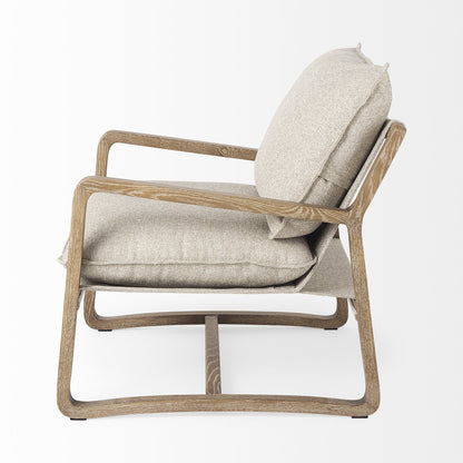 34" Gray And Brown Fabric Lounge Chair