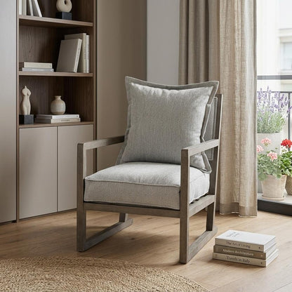 32" Ash Gray and Brown Fabric Arm Chair