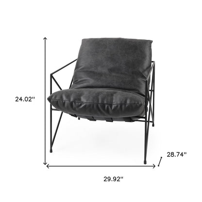 30" Black Faux Leather Distressed Wingback Chair