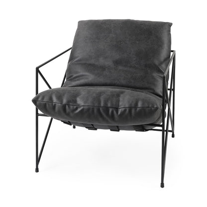 30" Brown and Black Faux Leather Distressed Wingback Chair