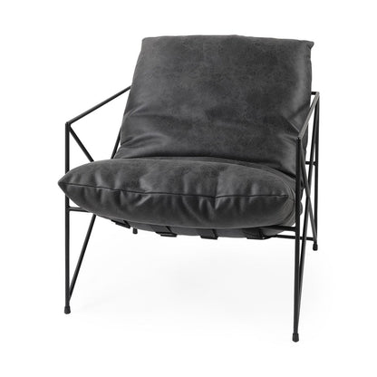 30" Black Faux Leather Distressed Wingback Chair