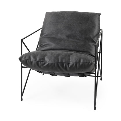 30" Brown and Black Faux Leather Distressed Wingback Chair