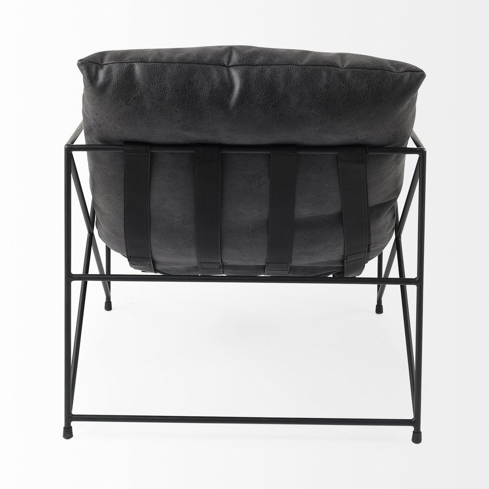 30" Black Faux Leather Distressed Wingback Chair