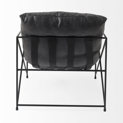 30" Brown and Black Faux Leather Distressed Wingback Chair