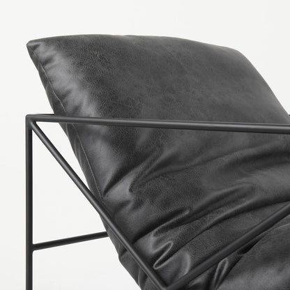 30" Brown and Black Faux Leather Distressed Wingback Chair