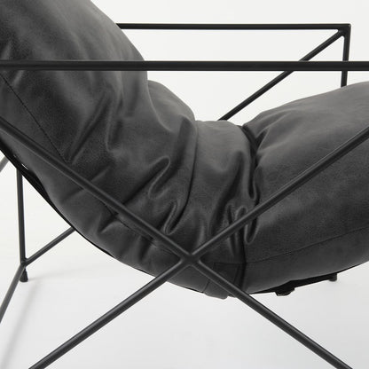 30" Black Faux Leather Distressed Wingback Chair