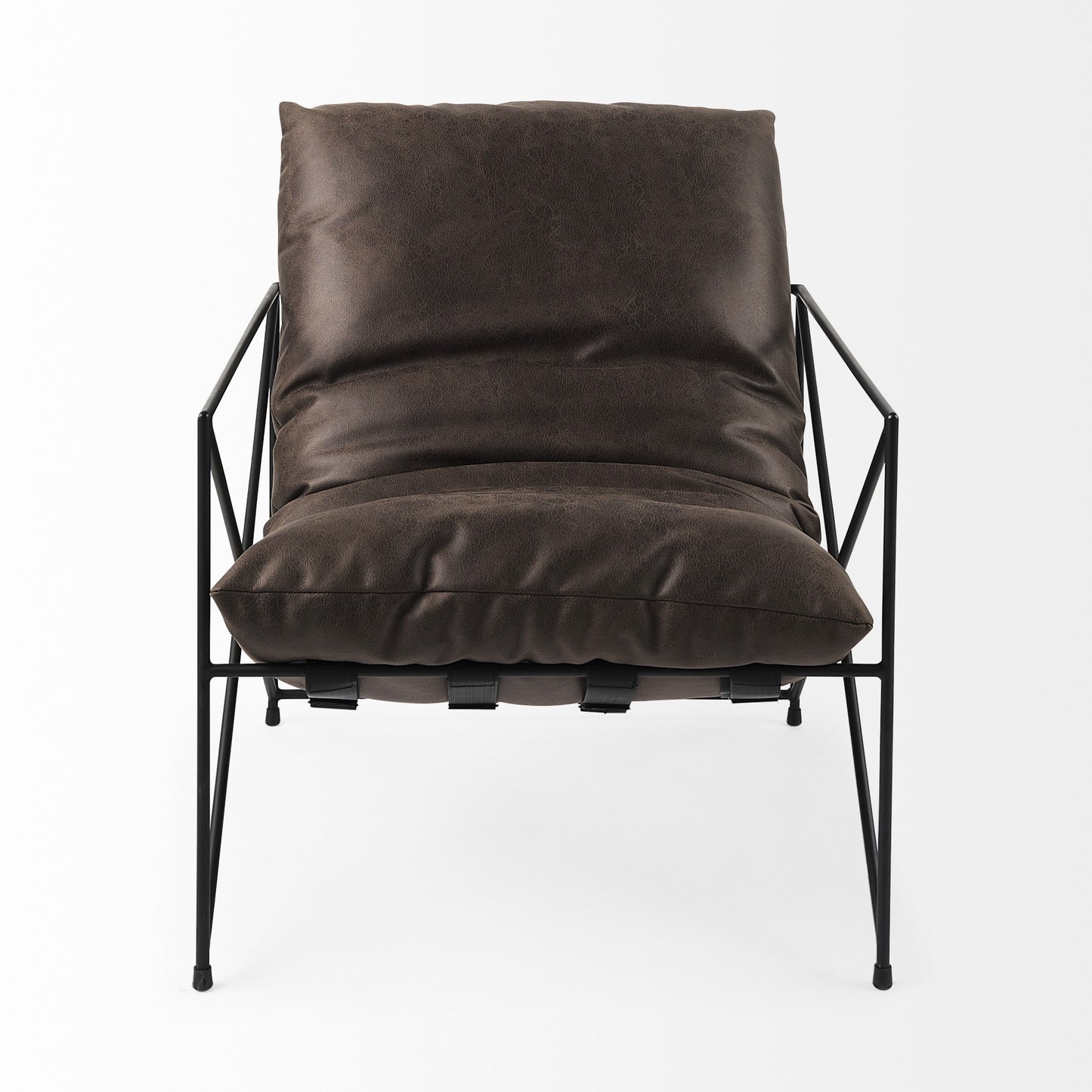 Dark Brown Faux Leather Contemporary Metal Chair