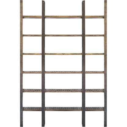 Brown Iron and Solid Wood Six Tier Bookcase