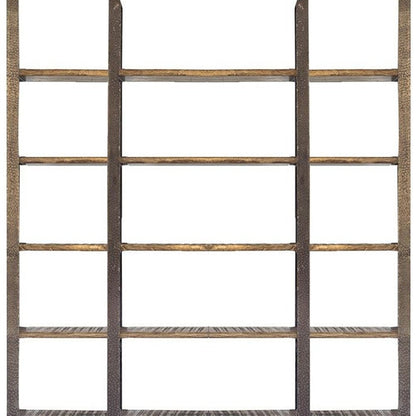 Brown Iron and Solid Wood Six Tier Bookcase