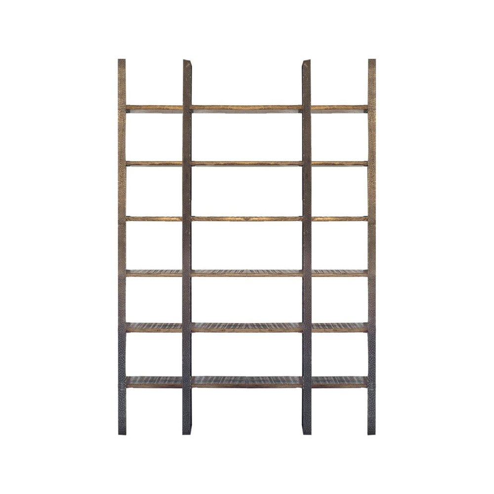 Brown Iron and Solid Wood Six Tier Bookcase
